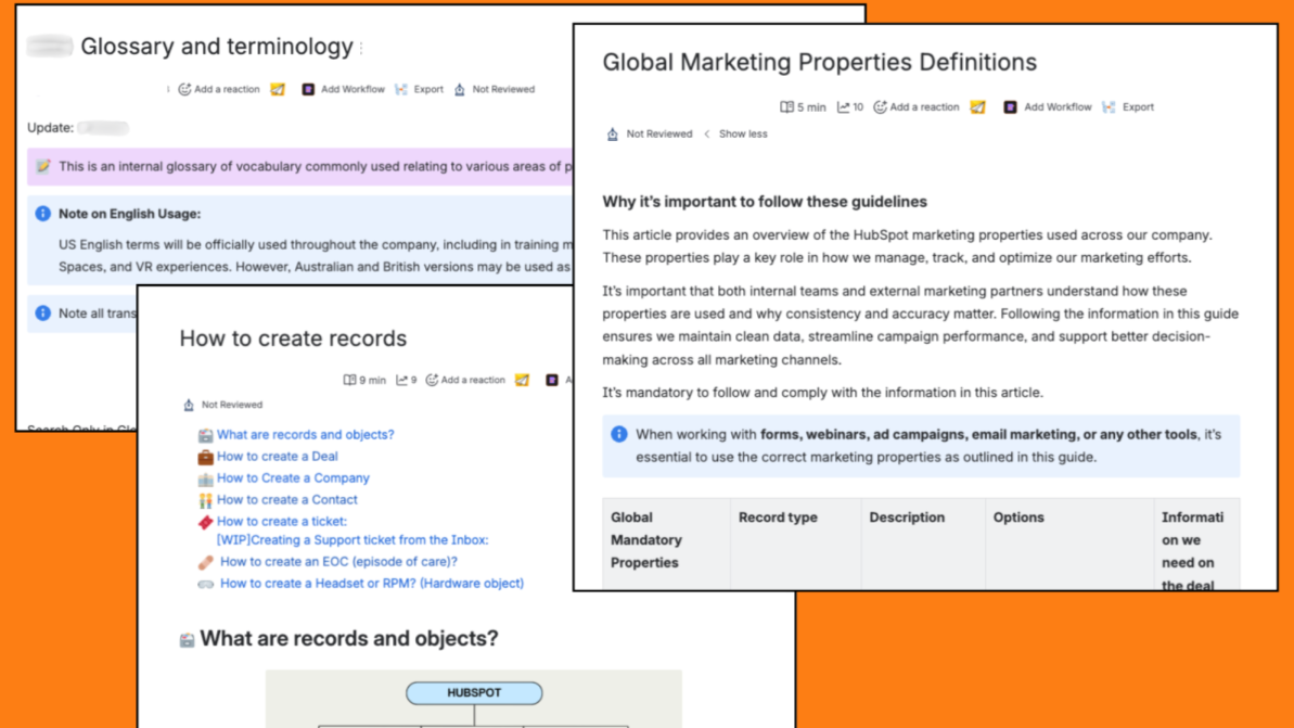 Documentation articles Images of Confluence internal documentation articles