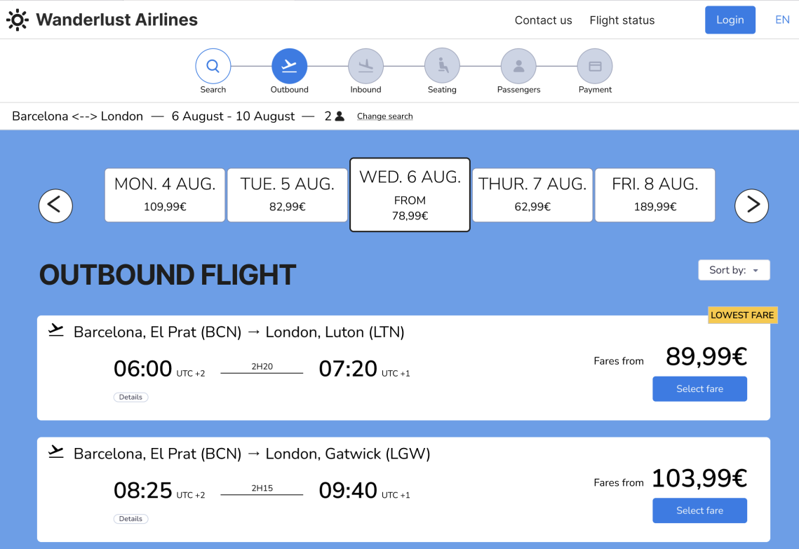 Example of Wanderlust Airlines UX case study project